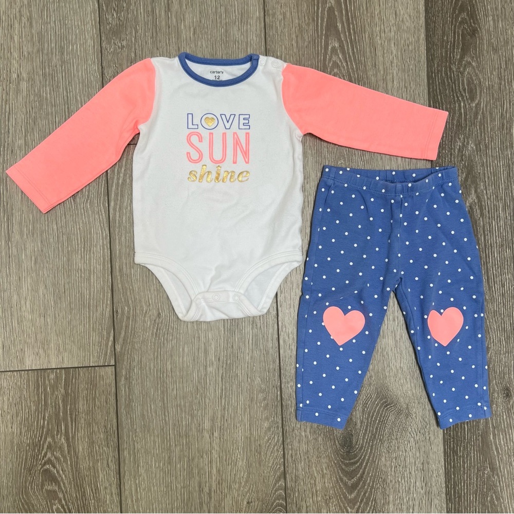 CARTERS 2PC LONG SLEEVE BODYSUIT AND PANTS OUTFIT SUNSHINE 12MO